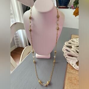 Rafaelian Australian Crystal Vintage Gold Tone Beaded Long Necklace